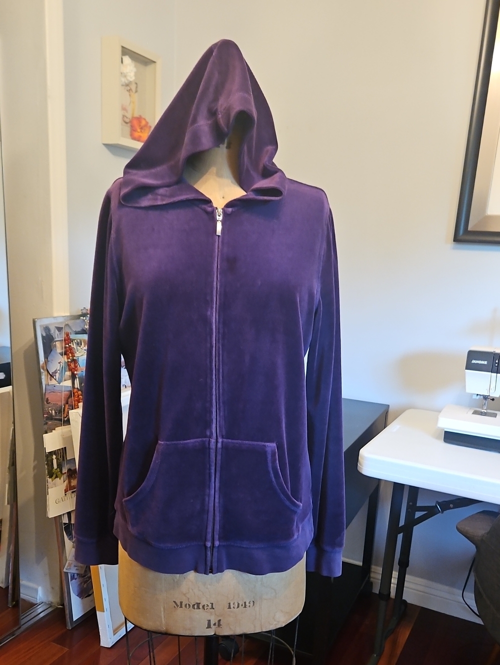 Purple Velvet Zip-Up Hoodie Jacket - Women